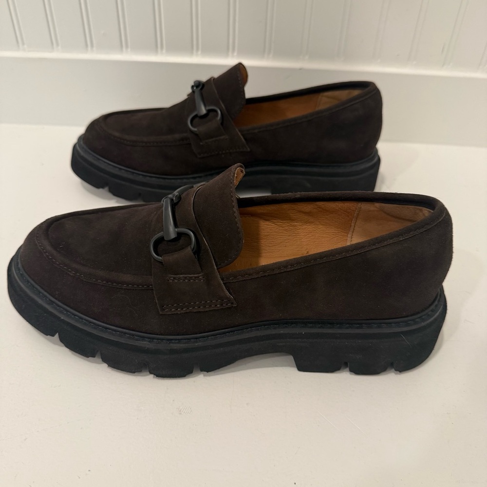 Sofft Satara Chunky Horsebit Loafer Lug Sole Chocolate Brown Suede Size 9.5 - Picture 4 of 7